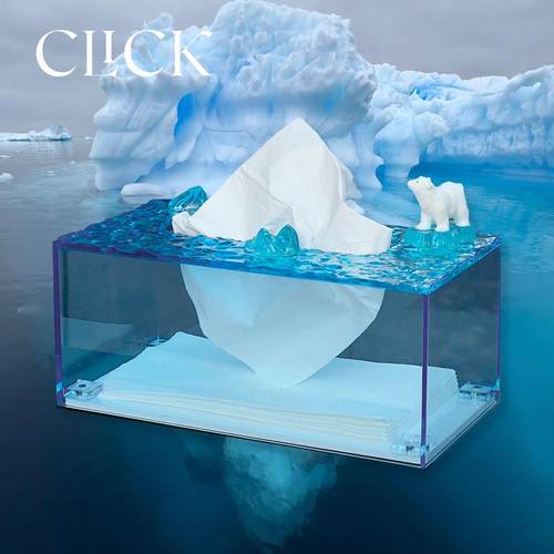 click请阻止全球变暖/创意融化冰川抽纸盒纸巾收纳盒北极熊企鹅