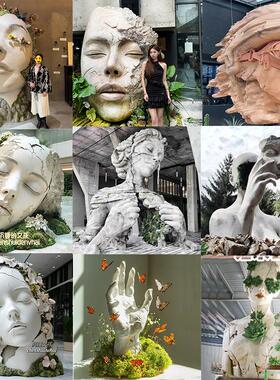 人脸面具门头背景墙壁饰雕塑 咖啡奶茶酒吧KTV烧烤店落地装饰摆饰