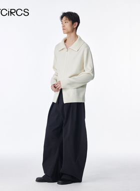 OUTCiRCS双开拉链披肩领羊毛毛衫2025秋冬新品简约羊毛针织开衫