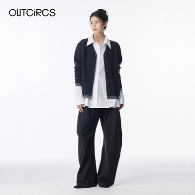 OUTCiRCS撞色多穿压胶羊毛开衫