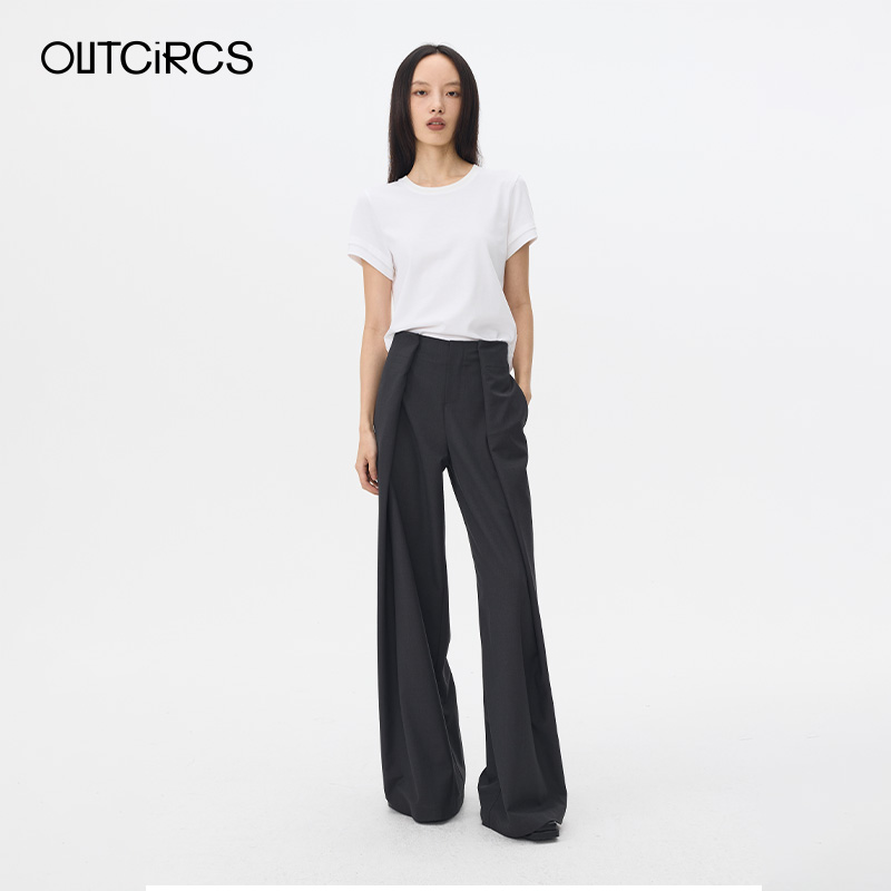 OUTCiRCS调节腰头双折西装阔腿裤