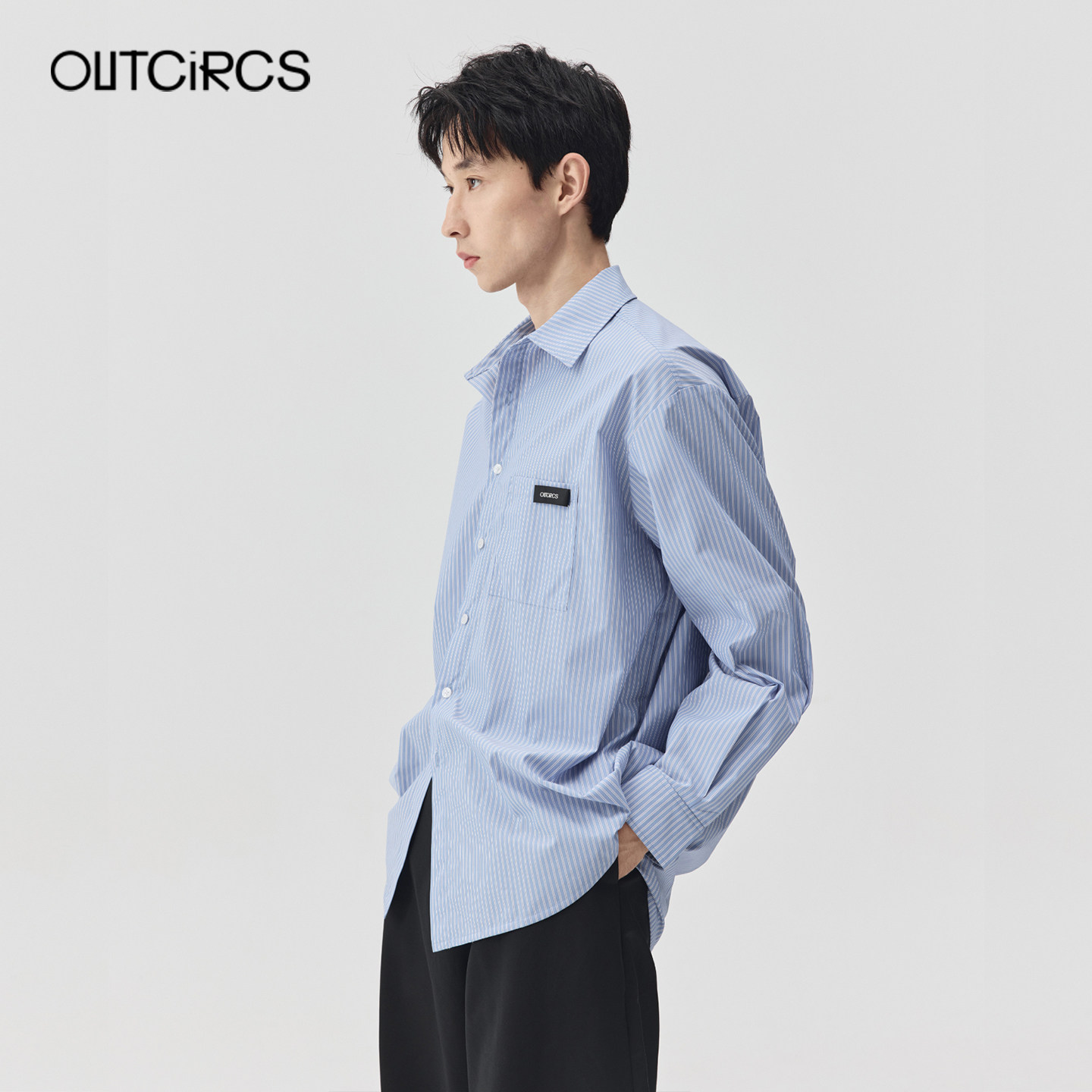 OUTCiRCS26SS条纹LOGO长袖衬衫
