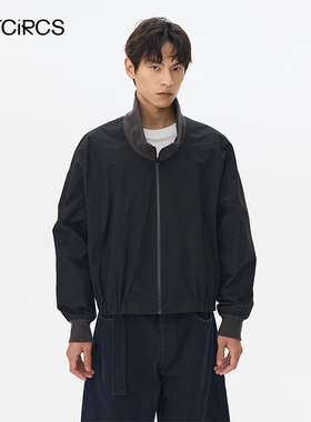 OUTCiRCS螺纹荡领拉链弯刀袖短夹克2025春季新款男士易打理外套