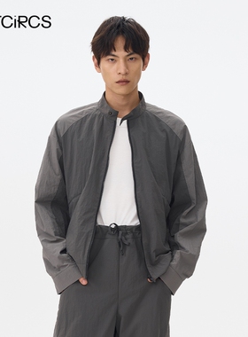 OUTCiRCS几何开口运动夹克2025春季新品微褶皱挺阔拼接上装外套