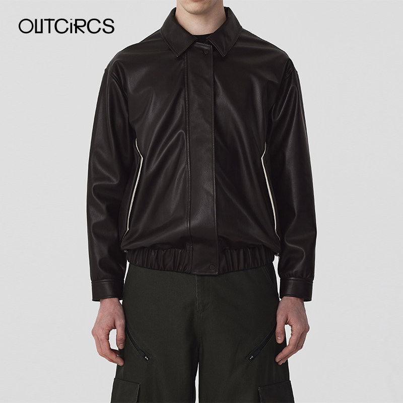 OUTCiRCS长款双袋盖PU皮夹克春季穿搭外套男女士新款夹克外套