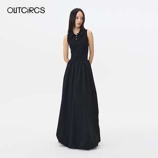 微弹收腰遮肉显瘦黑色裙装 OUTCiRCS弹力不规则连衣裙2025夏新款