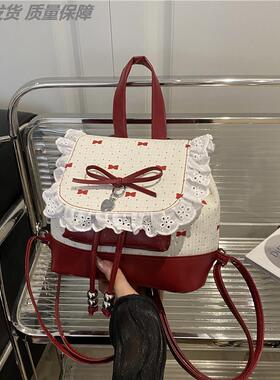可爱蝴蝶结蕾丝绑带少女感爆棚潮流高级感小型背包潮皮质双肩包