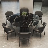 2025意式 轻奢大理石餐桌椅现代简约小户型高档圆形吃饭桌家用别墅