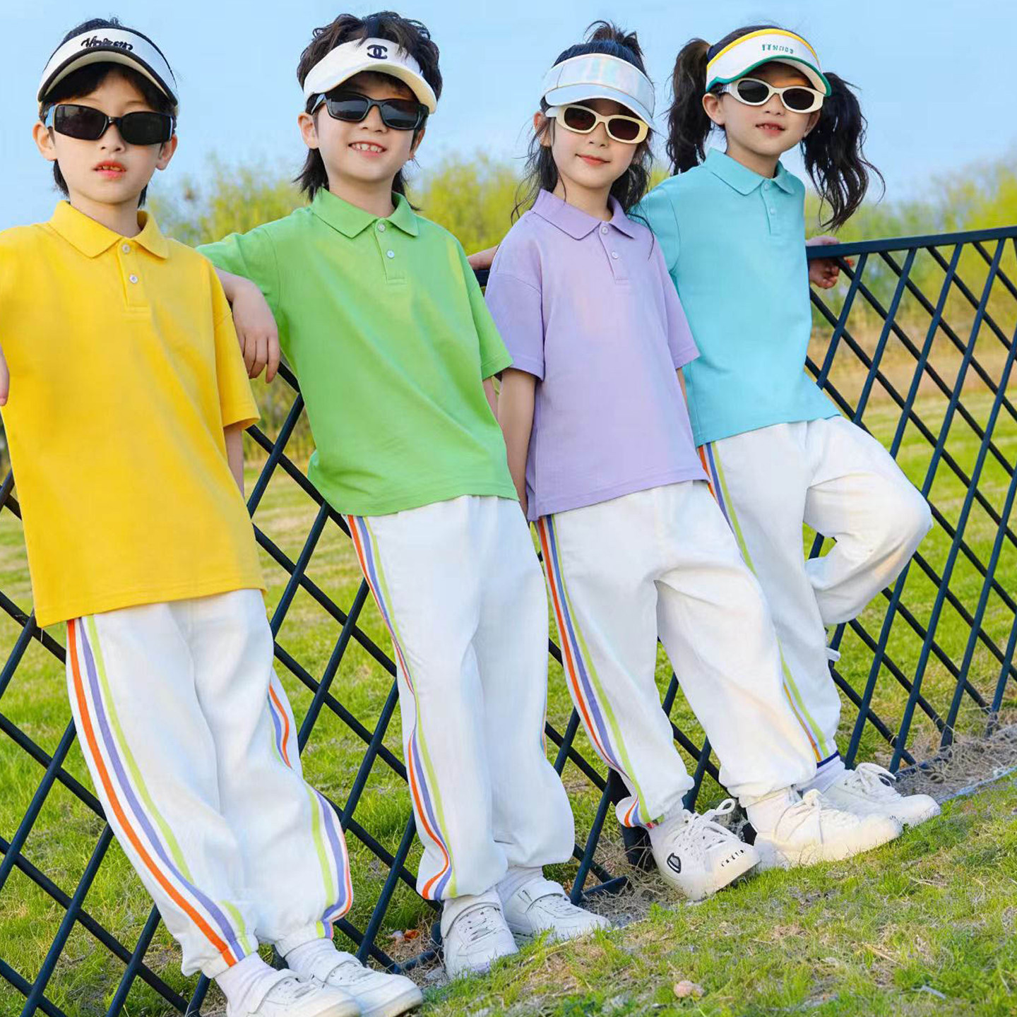 六一儿童啦啦队演出服糖果色polo衫小学生运动会表演毕业季班服
