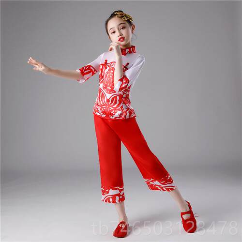 高档六新款儿童出服女童喜庆民族一秧舞表歌演服幼儿演手帕舞蹈服