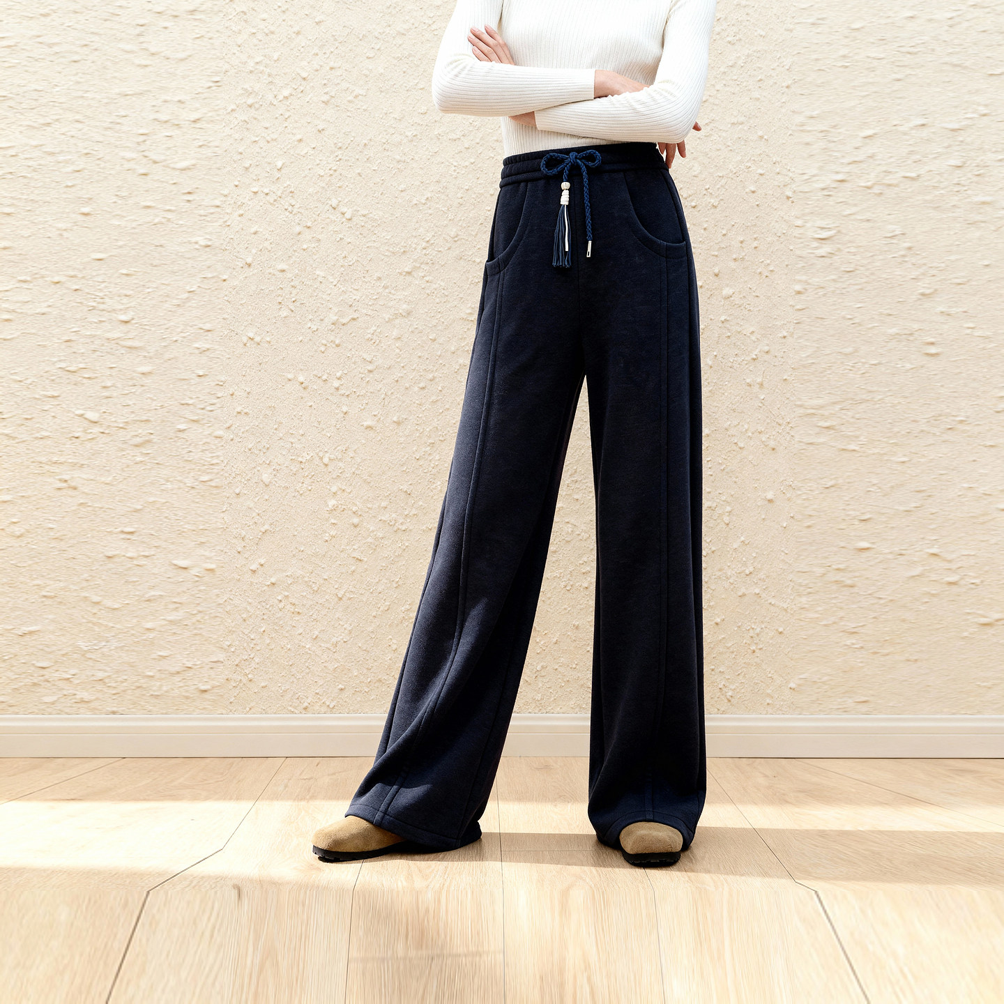 ROCOCO/洛可可2026新款弯刀休闲裤女高腰抽绳显瘦阔腿香蕉卫裤,女装/女士精品,休闲裤,淘宝优惠券,粉丝福利购,淘宝优惠卷