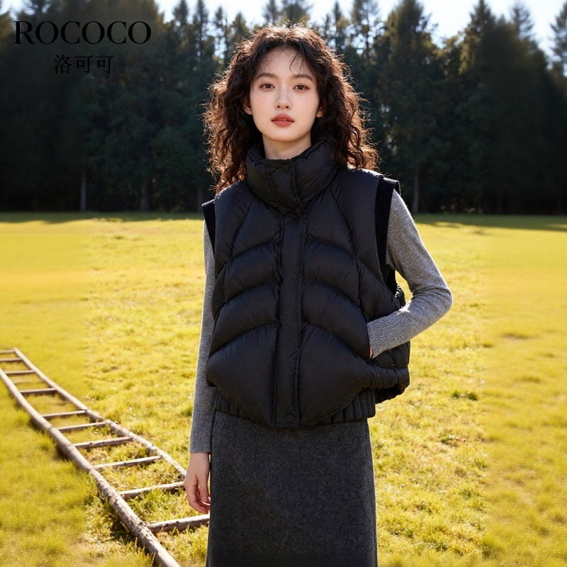 ROCOCO/洛可可时尚立领无袖羽绒马甲2025冬季保暖白鸭绒短款外套