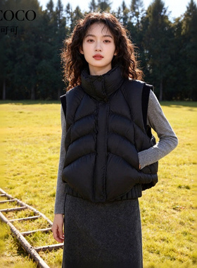 rococo洛可可时尚立领黑色背心羽绒马甲冬季保暖短款外套