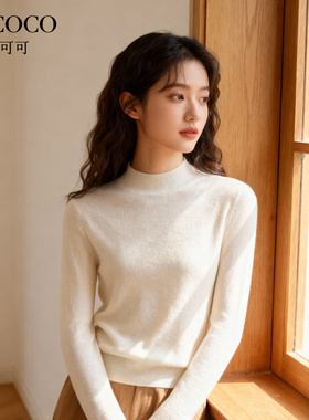 ROCOCO/洛可可100%纯羊毛简约纯色针织毛衣女保暖内搭套头上衣