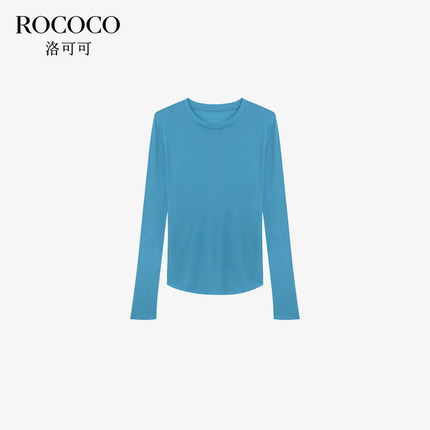 ROCOCO/洛可可天丝修身长袖T恤女夏季薄款桑蚕丝圆领纯色打底上衣