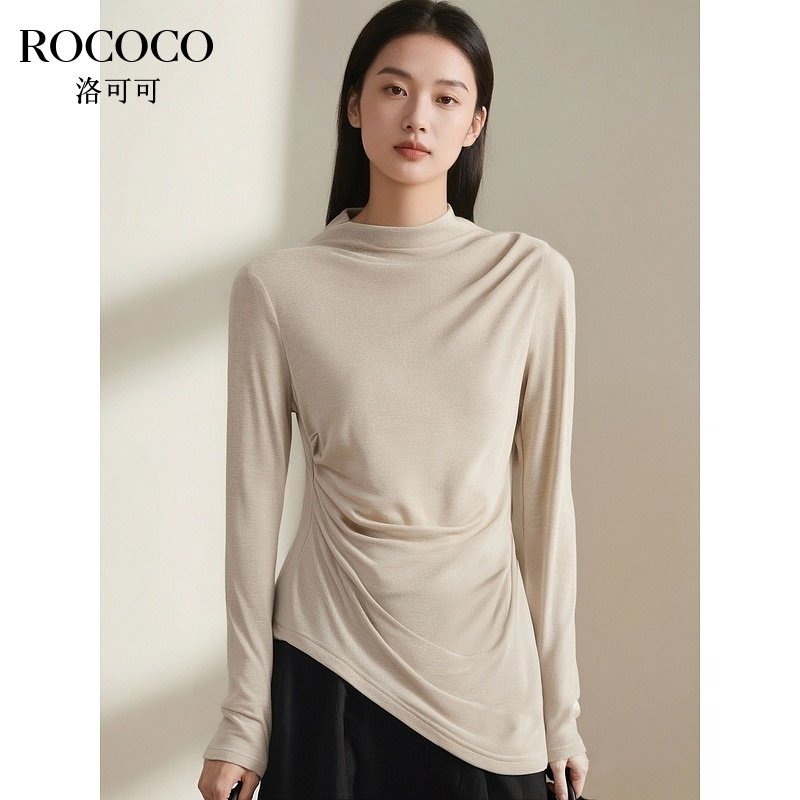 ROCOCO/洛可可韩版羊毛立领针织衫今年秋季新款轻薄不规则上衣女