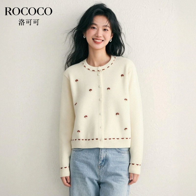 ROCOCO/洛可可减龄刺绣针织开衫女秋季新款韩版小众百搭毛衣外套