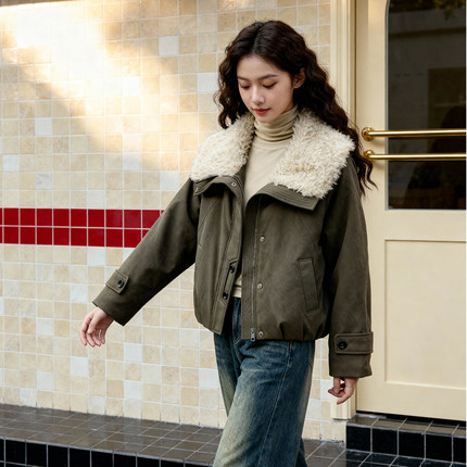 ROCOCO/洛可可翻领白鸭绒羽绒服女冬季小个子气质感保暖夹克外套