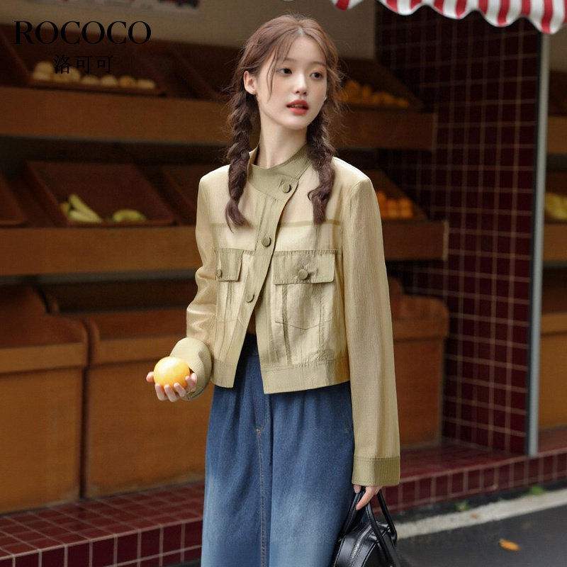ROCOCO/洛可可白色立领轻薄衬衫2025夏季新款气质莱赛尔短款上衣