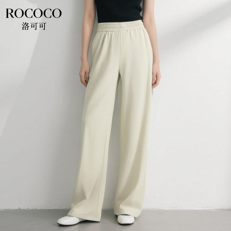 ROCOCO/洛可可松紧腰宽松直筒裤2025秋季新款休闲百搭阔腿裤子女
