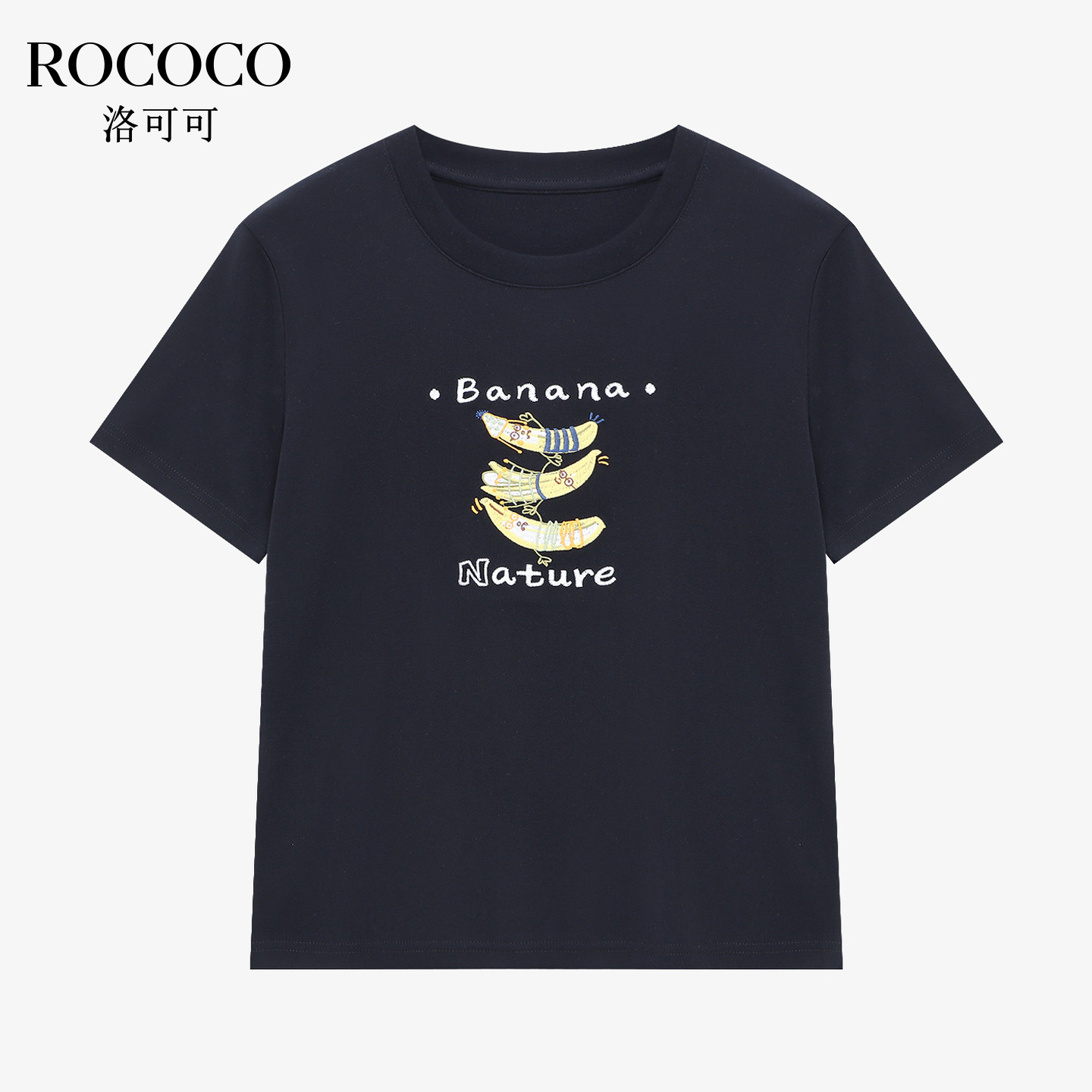 ROCOCO/洛可可香蕉印花T恤女夏季新款圆领宽松休闲短袖上衣