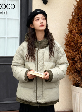ROCOCO/洛可可绿色系撞色轻薄羽绒服女简约清新小众短款新款外套