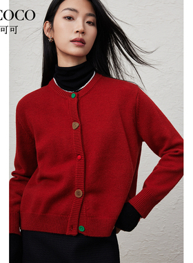 Rococo/洛可可绵羊毛彩扣设计感毛衣开衫小个子圆领针织上衣2025