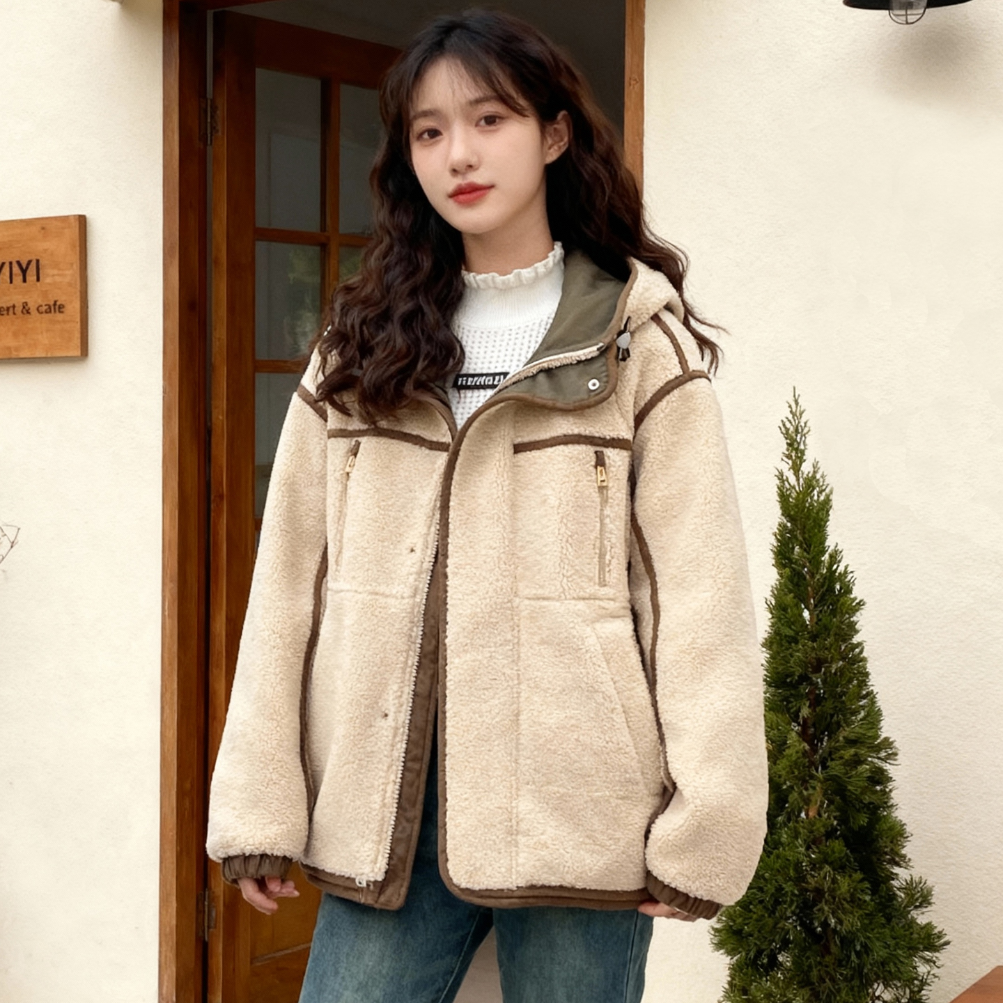 ROCOCO/洛可可羊羔绒连帽羽绒服女好看保暖冬装新款2025棉服外套