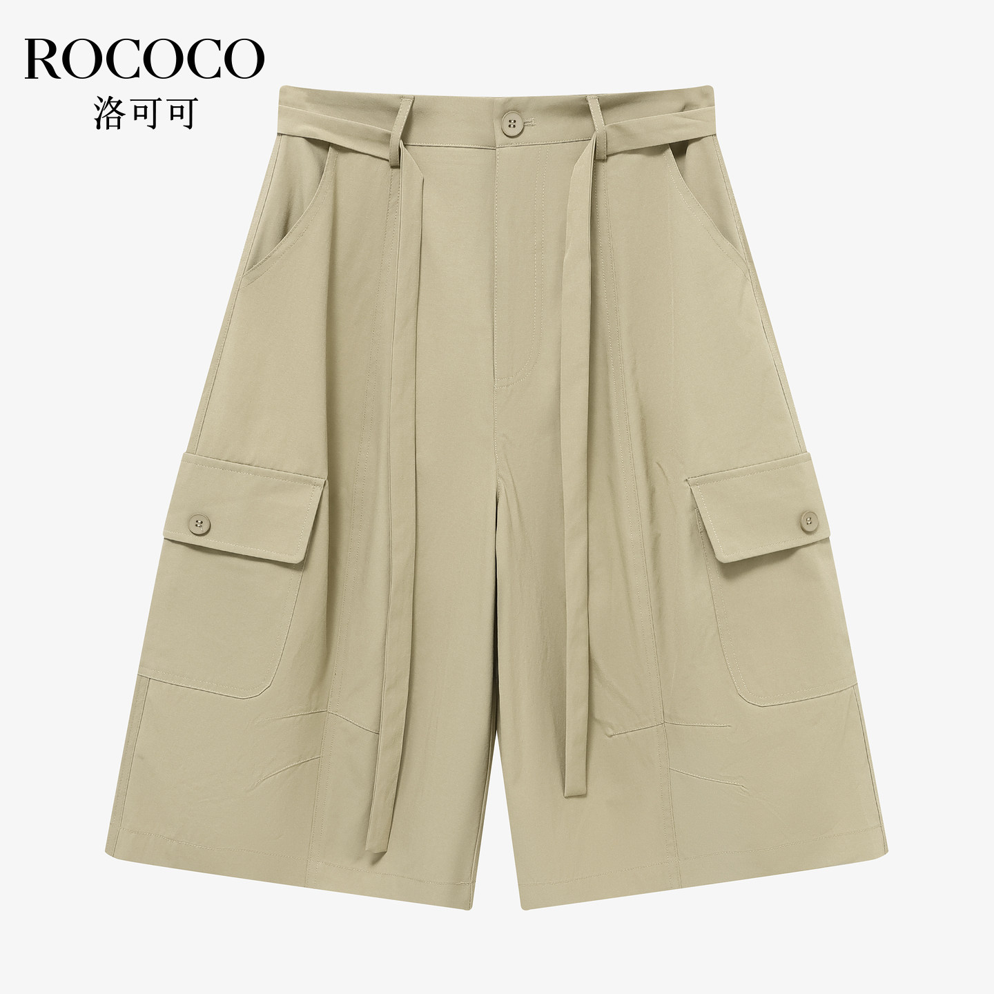 ROCOCO/洛可可卡其色五分裤女夏季宽松多口袋工装短裤休闲裤