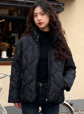 ROCOCO/洛可可撞色菱格立领白鸭绒羽绒服冬季保暖短款小个子外套