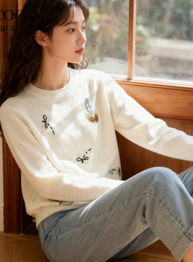 ROCOCO/洛可可2025秋冬新款软糯亲肤毛衣刺绣设计短款上衣