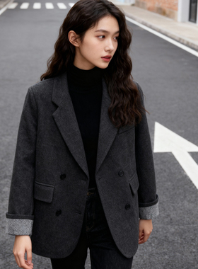 ROCOCO/洛可可2025冬季高级感宽松休闲通勤加厚翻领羽绒西装外套