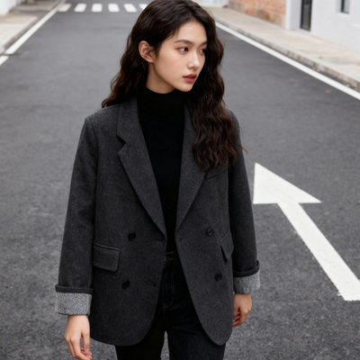 ROCOCO/洛可可2025冬季高级感宽松休闲通勤加厚翻领羽绒西装外套