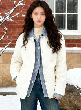 ROCOCO/洛可可2025宽松拼色翻领工装风羽绒服女简约百搭保暖外套