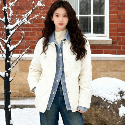 ROCOCO/洛可可2025宽松拼色翻领工装风羽绒服女简约百搭保暖外套