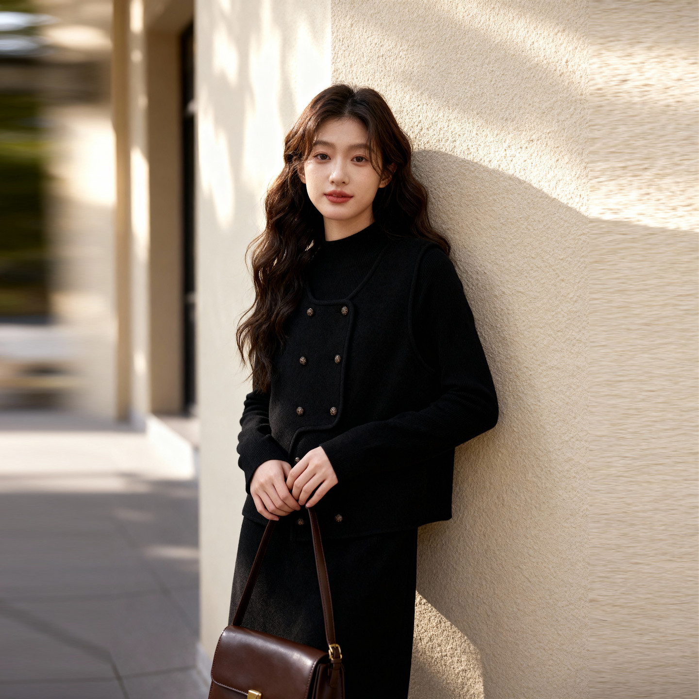 ROCOCO/洛可可针织套装裙女春季新款不规则背心直筒长裙两件套