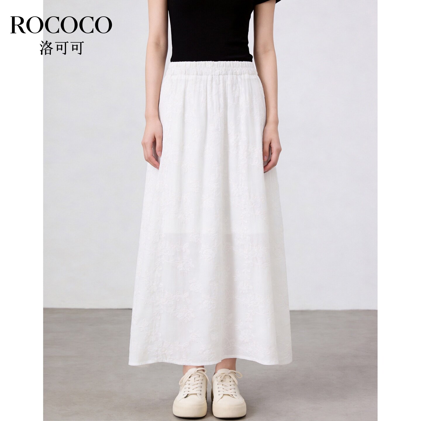 ROCOCO/洛可可简约运动风黑色半身裙女夏半裙休闲系穿搭