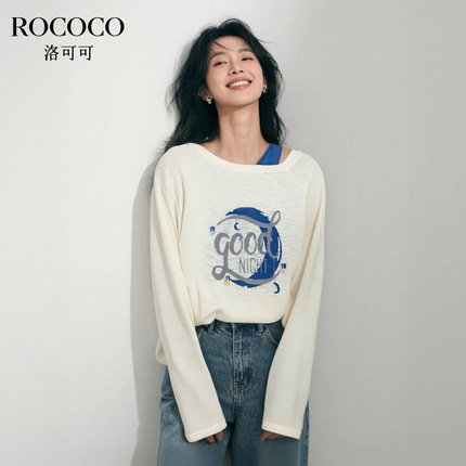 ROCOCO/洛可可简约百搭印花吊带设计针织衫秋季新款宽松长袖上衣