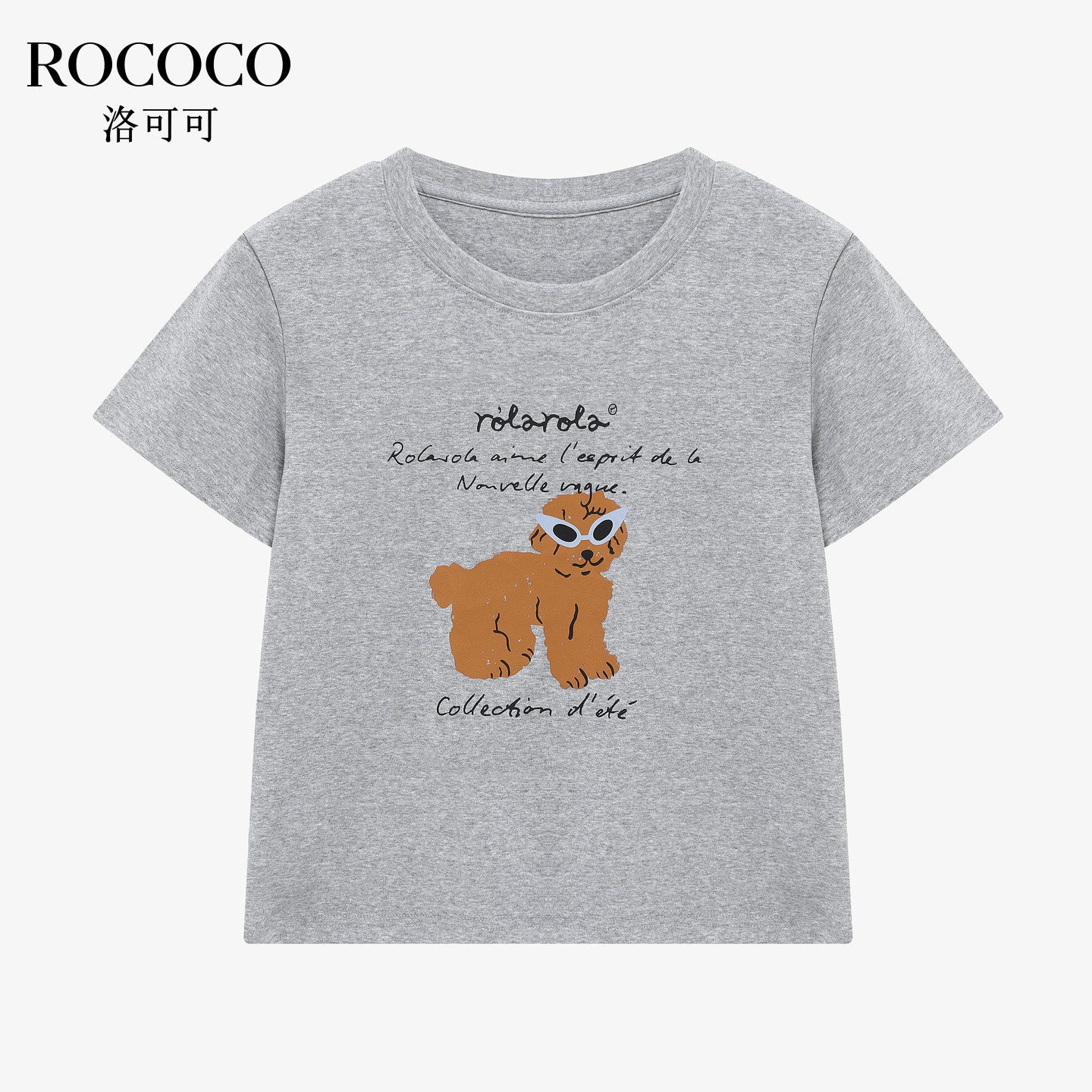 ROCOCO/洛可可韩版休闲卡通小狗印花短袖T恤女宽松白色上衣