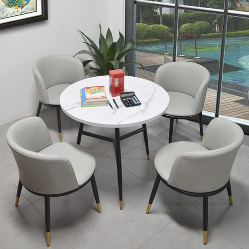 现代轻奢洽谈小圆桌椅组合售楼处接待咖啡店桌子大理石花纹休闲桌