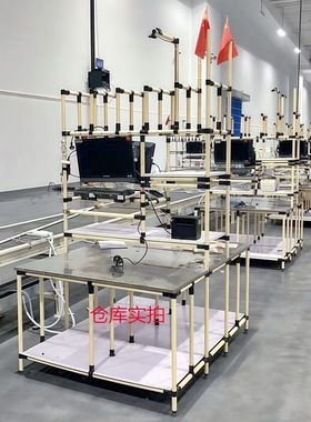 电商单双人打包台 仓库工作桌快递产品包装桌子复核台 线棒精益管