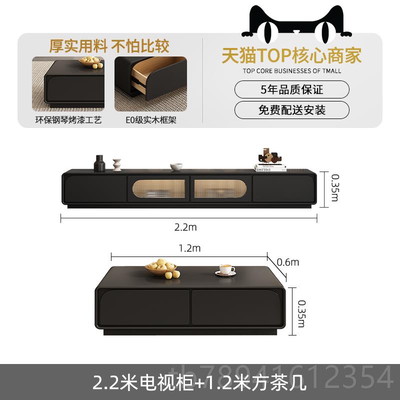 高档意式黑极简色茶几电视柜 组合简约现代客厅小型烤漆户企鹅茶
