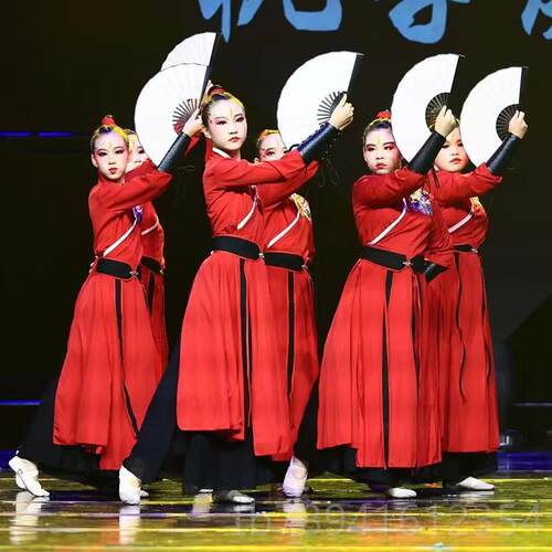 高档儿童古舞演出服飘龙逸雪典吟男女同士款国风演出服扇子舞爵九