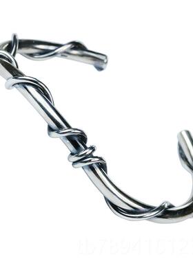 高档YUK日本I设计气质潮弯藤银手镯个性人男士女品生手饰古典手环