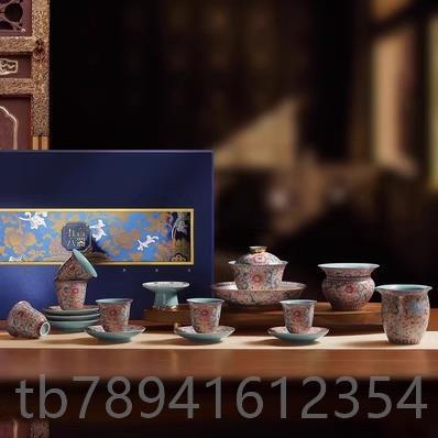 高档五言六壶器功夫茶具套装手工礼珐彩琅轻奢高档家用宫廷风送茶