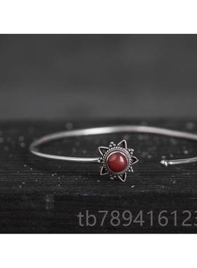 高档泊尼尔手工925银品宝石手镯吊坠饰女个性 手链 创意复古民族