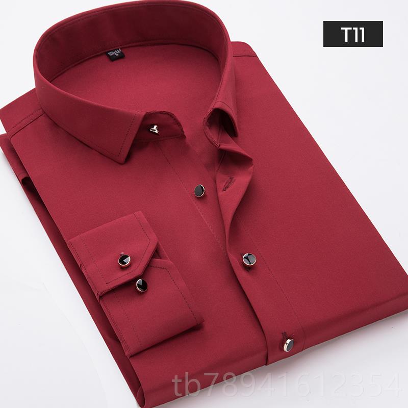 高档春夏薄款长袖装衬衫男青年商务职工衬修身纯色黄色衣工作业服