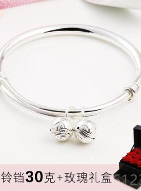 高档铃铛99银手女纯银年轻款镯简约9可爱学生手镯实心送手工镯子