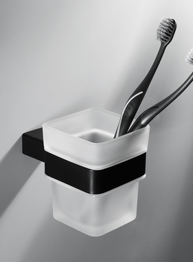 HIDEEP浴室挂件壁挂304不锈钢黑色单杯架玻璃单杯HI08044