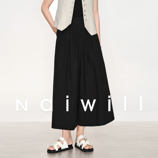 匹馬棉寬松褲 裙褲 子2025夏季 黑色闊腿褲 靜奢知性風(fēng) 新款 naiwill